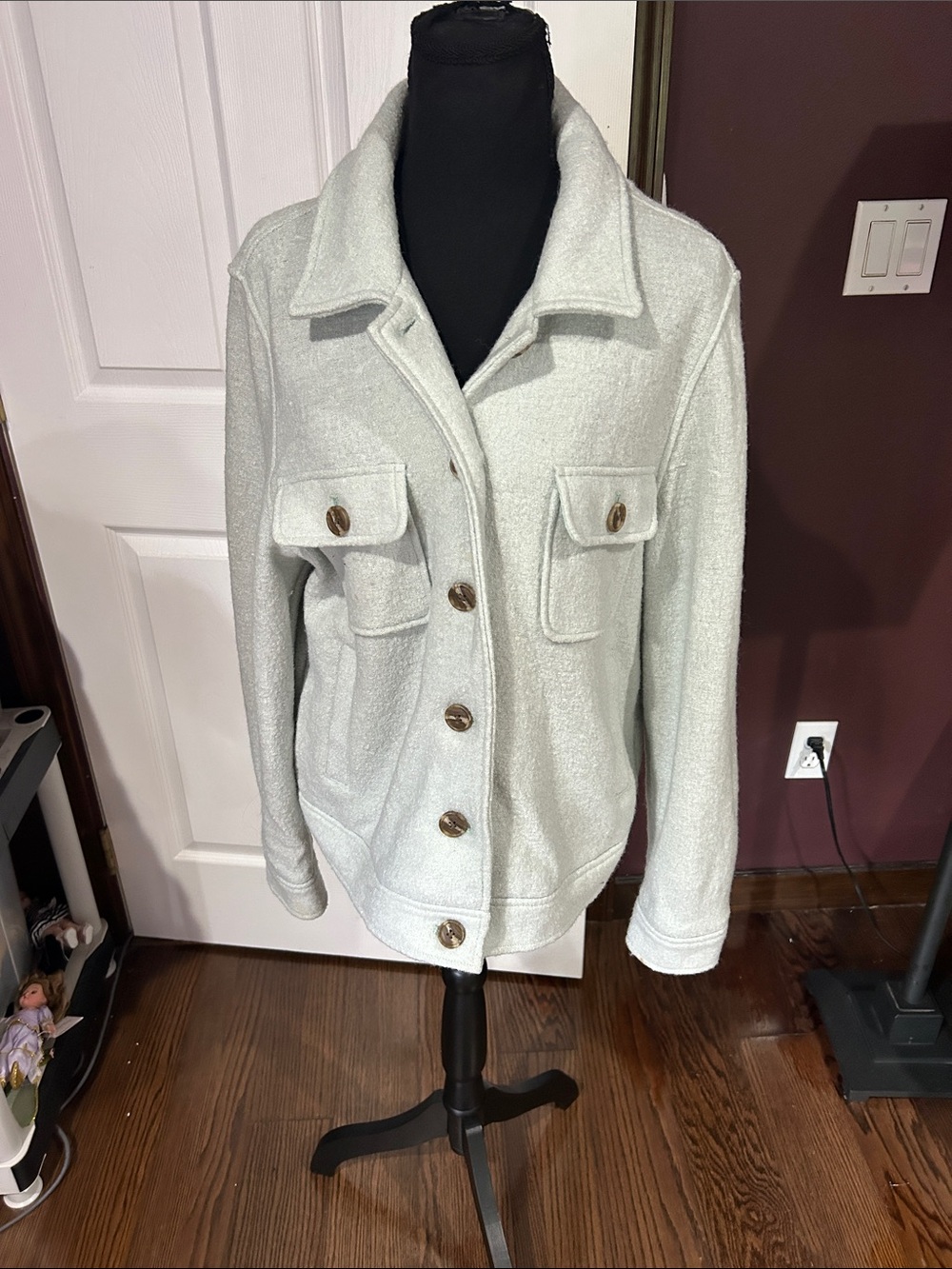 Joie Light Gray Button-Front Utility Jacket
